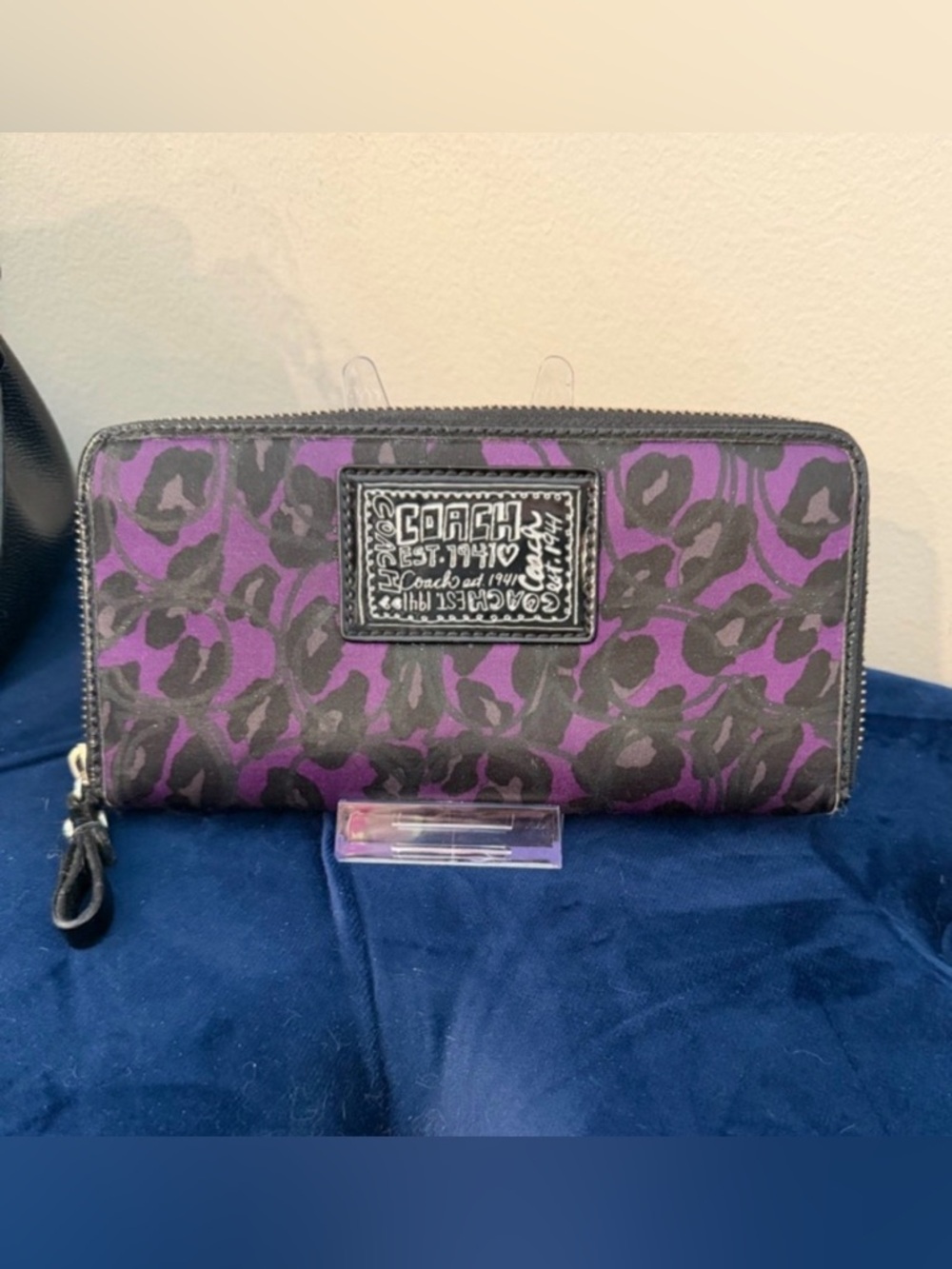 Coach Purple and Black Leopard Print Zip Wallet - Picture 11 of 12